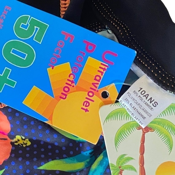 ZYNUNE One Piece Rashguard Swimsuit UV + UPF 50+ Floral/Black Girls Size 10 NWT - Picture 3 of 10